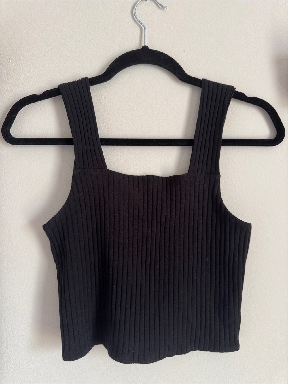 American Eagle Outfitters Black Ribbed Square-Neck Tank